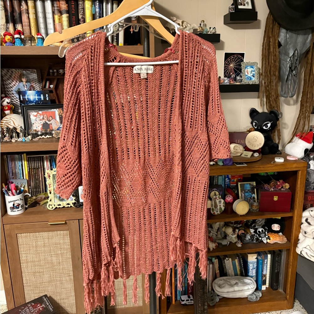 Pink Knit Fringe Cardigan Knox rose